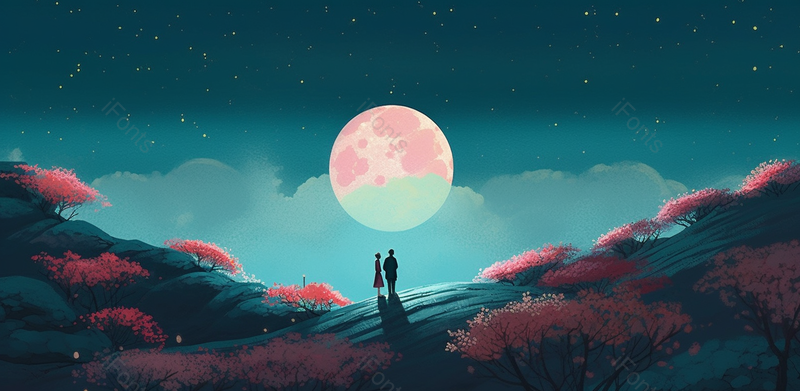 抽象手绘情侣赏月背景,插画/手绘图,插画/手绘图库,插画/手绘图下载,插画/手绘